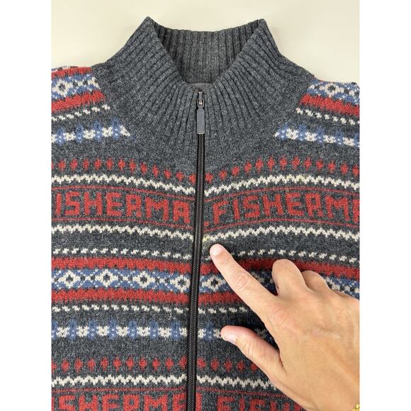 VTG Fisherman Out of Ireland XL Wool Sweater Cardigan Fair Isle Nordic Lambswool - Picture 10 of 13